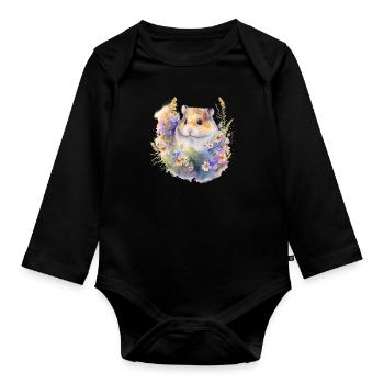 Watercolor Hamster mit Blumen - Baby Bio-Langarm-Body - Schwarz - Vorne