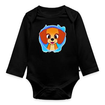 Dog Cartoon Cute Funny Dogs Animal Animals Puppy 5 - Organic Longsleeve Baby Bodysuit - black - Front