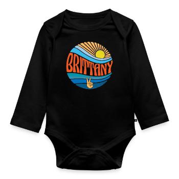 Brittany Shirt Vintage Sunset Brittany Groovy Tie - Organic Longsleeve Baby Bodysuit - black - Front