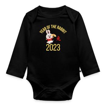 Year of the Chinese Rabbit 2023 - Organic Longsleeve Baby Bodysuit - black - Front