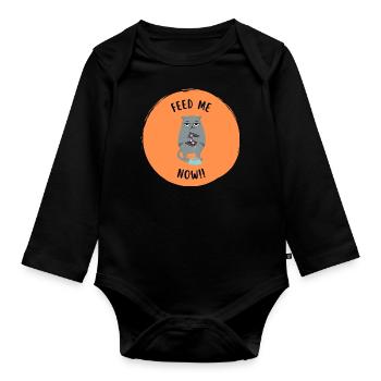 Angry Cat - Feed me now - Hangry - Baby Bio-Langarm-Body - Schwarz - Vorne