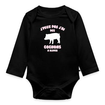 J’peux pas j’ai cochons à élever - Body Bébé bio manches longues - noir - Devant