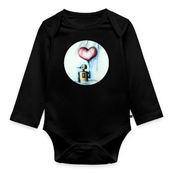 Robot avec ballon cardiaque - Body Bébé bio manches longues - noir - Devant