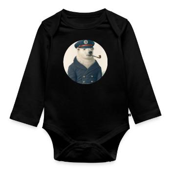 Old fur seal - polar bear with pipe - Organic Longsleeve Baby Bodysuit - black - Front
