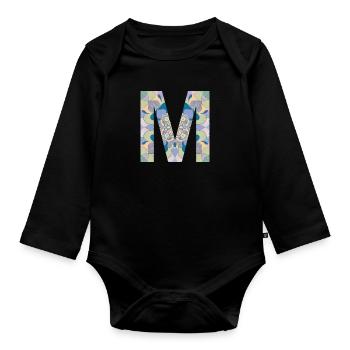 Lettre M en mandala - Body Bébé bio manches longues - noir - Devant
