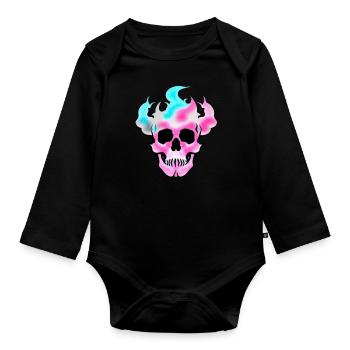 Feu Crâne Fumée Rose Squelette Flammes 8 - Body Bébé bio manches longues - noir - Devant