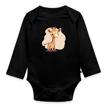 cute giraffe - Baby Bio-Langarm-Body - Schwarz - Vorne