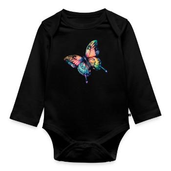 Couleurs arc-en-ciel papillon - Body Bébé bio manches longues - noir - Devant