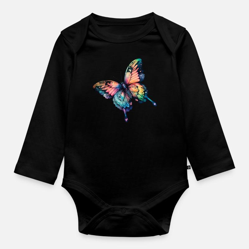 Couleurs arc-en-ciel papillon - Body Bébé bio manches longues - noir