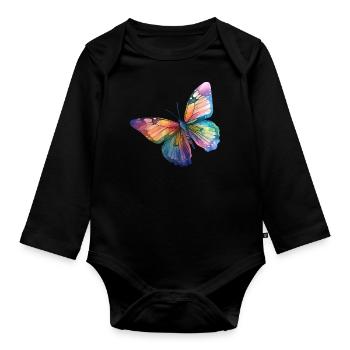 Couleurs arc-en-ciel papillon - Body Bébé bio manches longues - noir - Devant