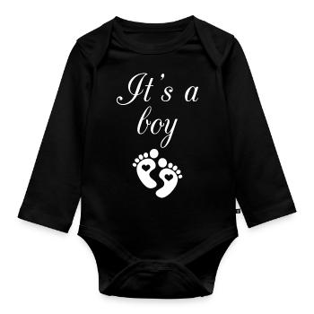 Pregnancy Baby shower Babyshower Boy Girl - Organic Longsleeve Baby Bodysuit - black - Front