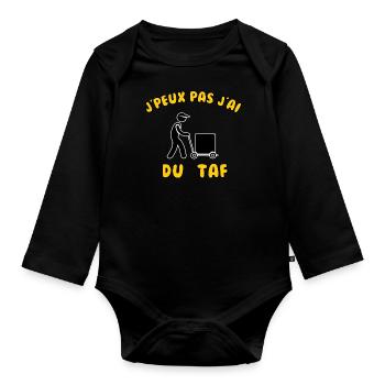 J’peux pas j’ai du taf - Body Bébé bio manches longues - noir - Devant