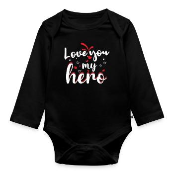 Je t’aime mon héros - Body Bébé bio manches longues - noir - Devant