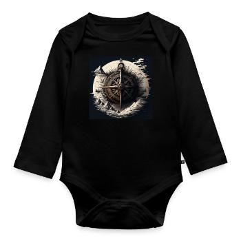 artistic sailor compass on the high seas - Organic Longsleeve Baby Bodysuit - black - Front