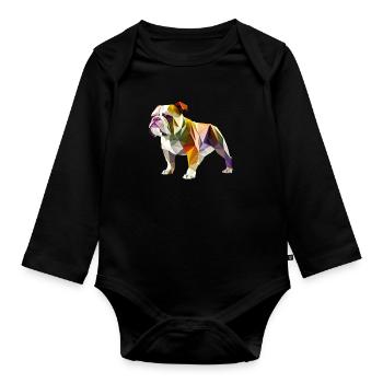 Origami Geometrie Bulldog bunt modern arty - Baby Bio-Langarm-Body - Schwarz - Vorne