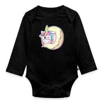 Niedliches Pferdchen Einhorn Unicorn - Baby Bio-Langarm-Body - Schwarz - Vorne
