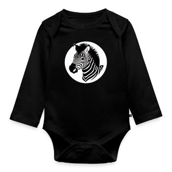 Fun Zebra Cartoon Funny Nature Animal Safari 9 - Organic Longsleeve Baby Bodysuit - black - Front