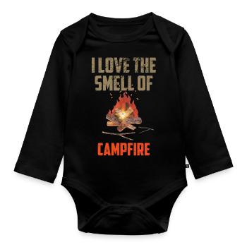 Camping Ich liebe den Geruch von Lagerfeuer Naturliebhaber - Baby Bio-Langarm-Body - Schwarz - Vorne
