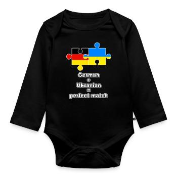 German Ukranian Puzzle - Organic Longsleeve Baby Bodysuit - black - Front