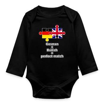 German British Puzzle - Baby Bio-Langarm-Body - Schwarz - Vorne