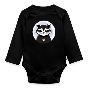 Ratons laveurs Mignon Cartoon Raccoon 4 - Body Bébé bio manches longues - noir - Devant