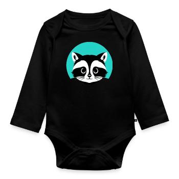 Waschbären süßer Cartoon Waschbär 19 - Baby Bio-Langarm-Body - Schwarz - Vorne