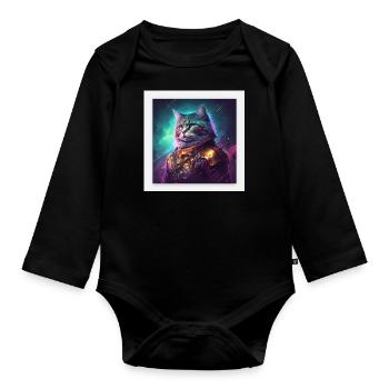 The ruler of the Galaxy is a cat - Organic Longsleeve Baby Bodysuit - black - Front