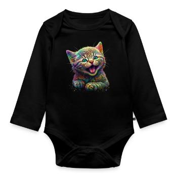 Cute Baby Cat, Kitten, Funny Animals, Pet - Organic Longsleeve Baby Bodysuit - black - Front
