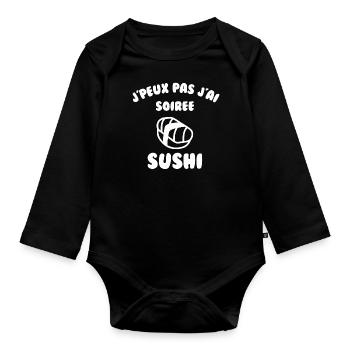 J’peux pas j’ai soirée sushi - Body Bébé bio manches longues - noir - Devant
