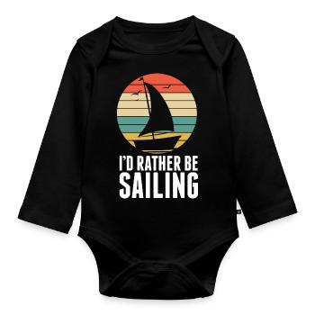 I'd Rather Be Segeln Segler Vintage Segelschiff - Baby Bio-Langarm-Body - Schwarz - Vorne
