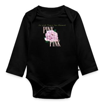 The pink flower has bloomed - Organic Longsleeve Baby Bodysuit - black - Front
