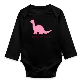 Dino pink - Baby Bio-Langarm-Body - Schwarz - Vorne