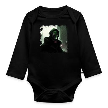 City of the future with a gloomy guardian and savior - Organic Longsleeve Baby Bodysuit - black - Front