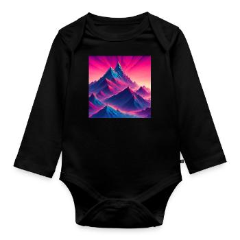 Mountain peak at sunrise - Organic Longsleeve Baby Bodysuit - black - Front