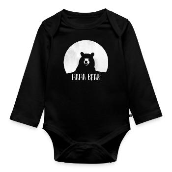 Papa Bear proud Daddy proud father - Organic Longsleeve Baby Bodysuit - black - Front