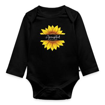 Christliches Sonnenblumendesign Ich bin akzeptiert Römer 8 - Baby Bio-Langarm-Body - Schwarz - Vorne