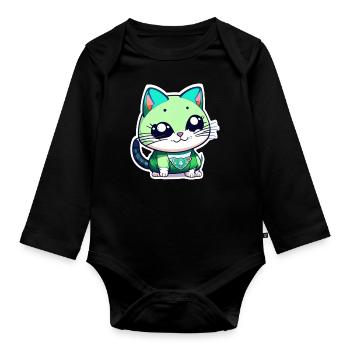 un mignon petit chat kawaii - manga - Body Bébé bio manches longues - noir - Devant