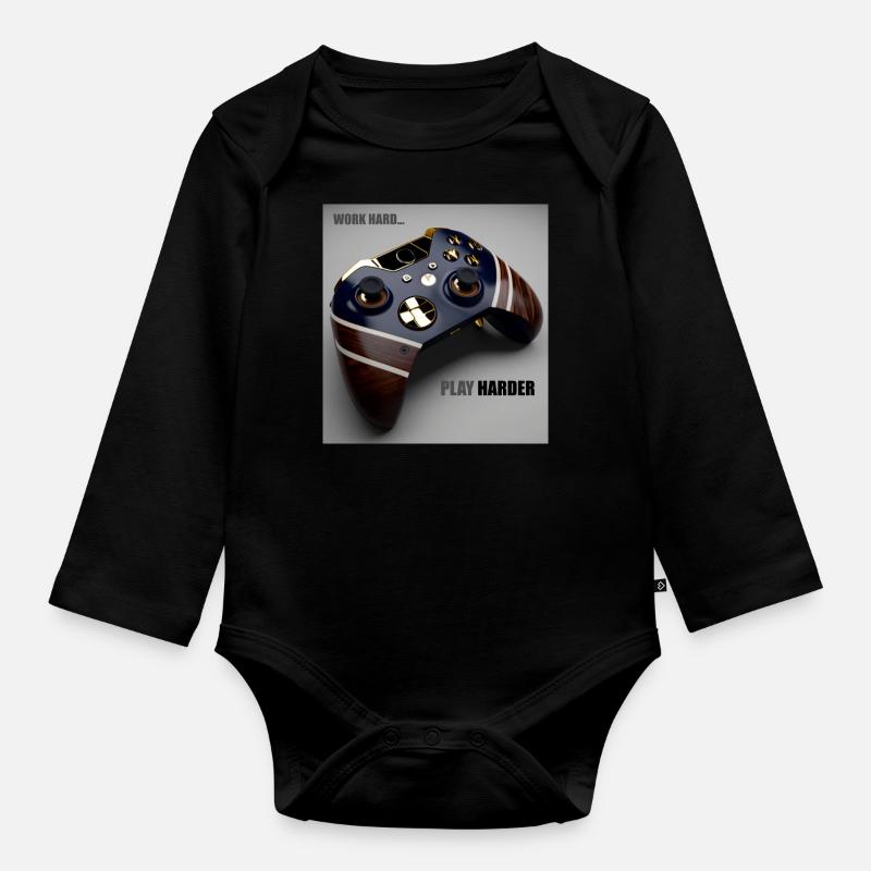 Game Controller Work Hard Geschenk - Baby Bio-Langarm-Body - Schwarz