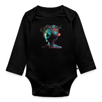 Psychedelisches Artwork, Brille - Open Mind - Baby Bio-Langarm-Body - Schwarz - Vorne