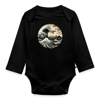 No 4 : T-shirt Wave Kanagawa Ukyio_e Style Japan - Body Bébé bio manches longues - noir - Devant