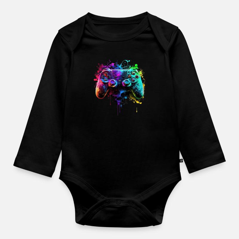 Neon Gaming Controller / Kontroller - Baby Bio-Langarm-Body - Schwarz