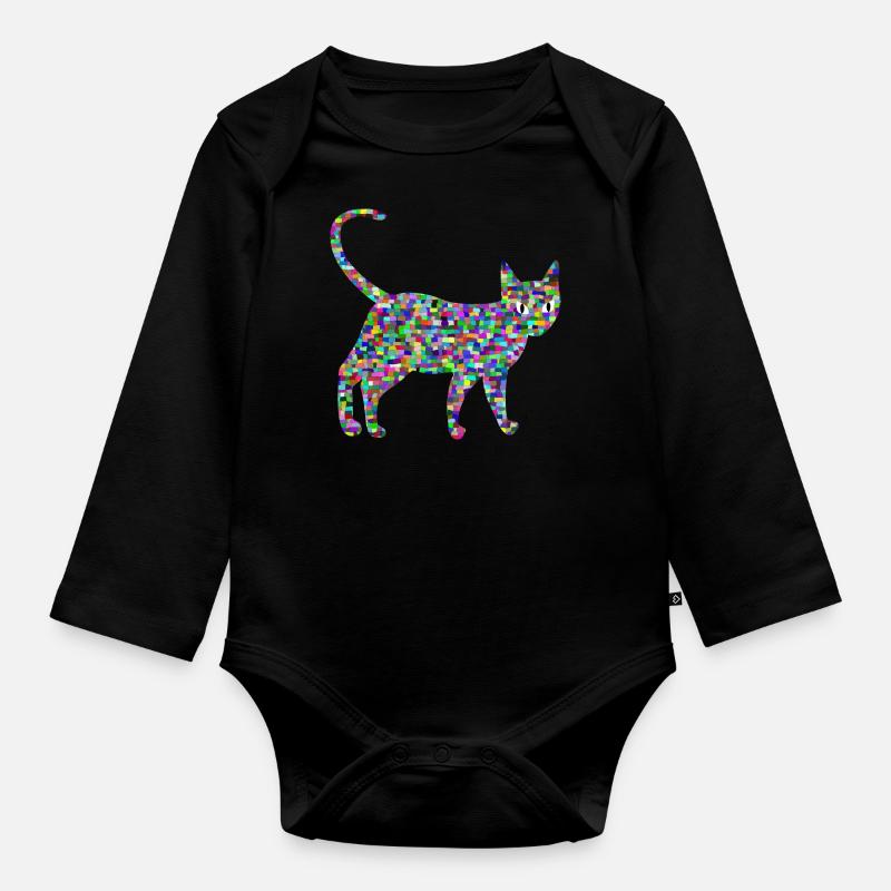 Bunte Katze, Catwalk - Baby Bio-Langarm-Body - Schwarz