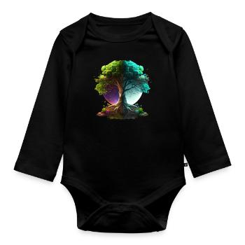 L'arbre de vie multi couleur, symbole de la nature - Body Bébé bio manches longues - noir - Devant