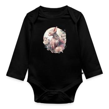 Japanese Cat Sphynx Nacktkatze - Baby Bio-Langarm-Body - Schwarz - Vorne