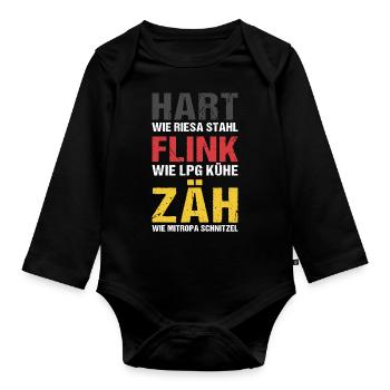 Hart wie Riesa Stahl Ossi DDR Ostdeutschland - Baby Bio-Langarm-Body - Schwarz - Vorne