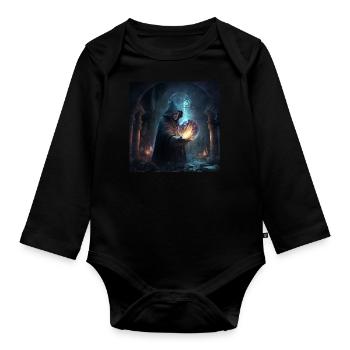 Un puissant sorcier jetant un sort - Body Bébé bio manches longues - noir - Devant