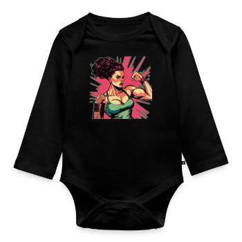 Superwoman - Baby Bio-Langarm-Body - Schwarz - Vorne