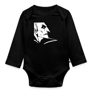 Vampire de profil gravure sur bois - Body Bébé bio manches longues - noir - Devant