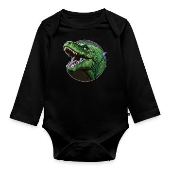 Tyrannosaure féroce et T-Rex préhistorique - Body Bébé bio manches longues - noir - Devant
