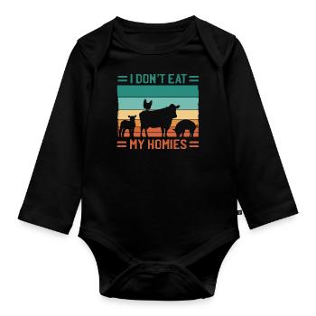 I don't eat my Homies! Vegan Veganismus Kein Fleis - Baby Bio-Langarm-Body - Schwarz - Vorne